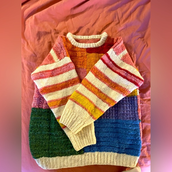 Hand knit colourblock sweater - Picture 1 of 4
